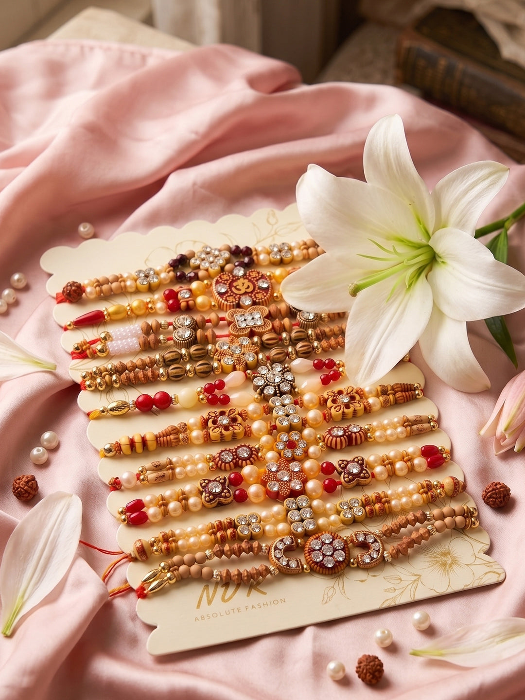 NVR Set of 10 Multicolor Designer Thread Rakhi with Roli Chawal Chandan Mishri - Dista