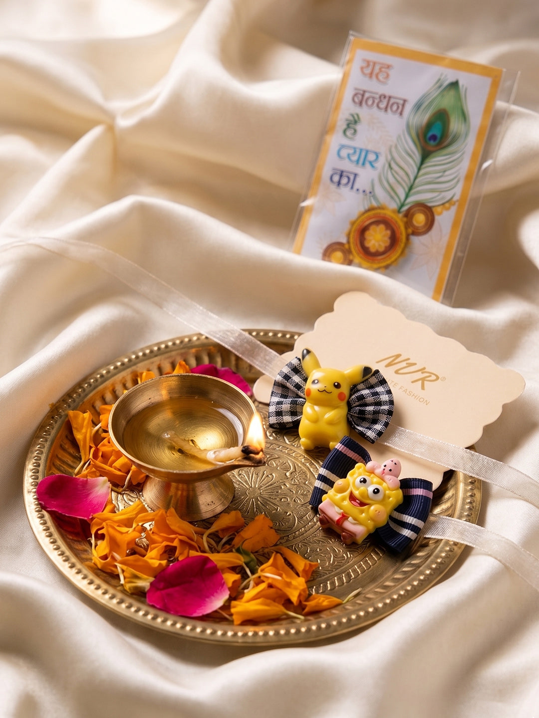 NVR Set of 2 Pikachu Design Kids Rakhi with Roli Chawal Chandan Mishri - Dista