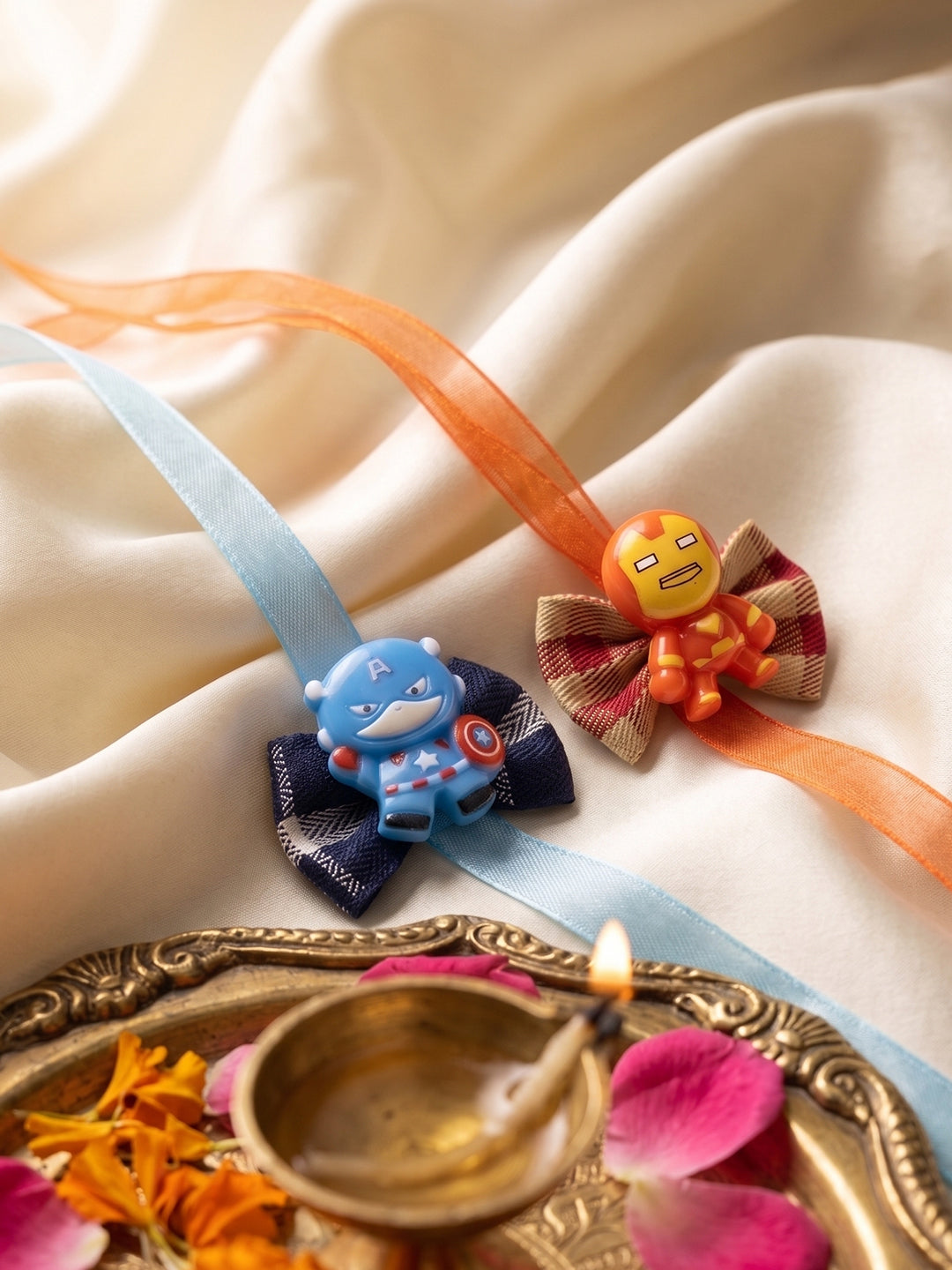 NVR Set of 2 Superhero Kids Rakhi with Roli Chawal Chandan Mishri - Dista