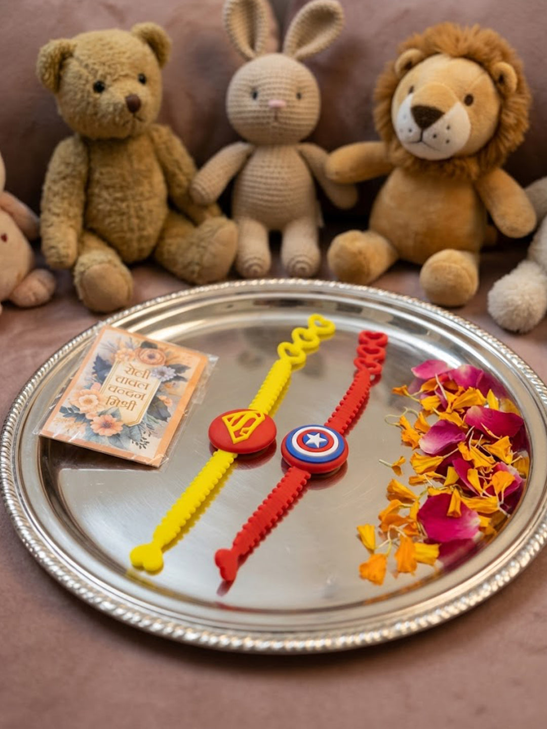 NVR Set of 2 Superhero Kids Rakhi with Roli Chawal Chandan Mishri - Dista