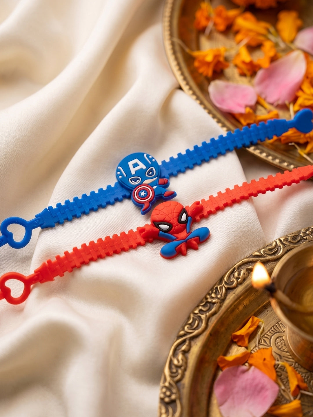NVR Set of 2 Superhero Kids Rakhi with Roli Chawal Chandan Mishri - Dista