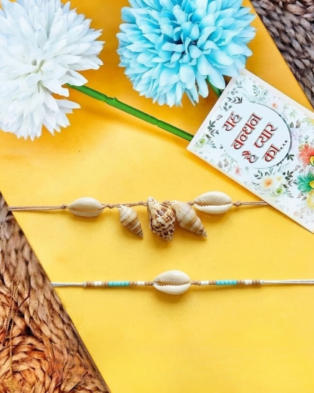 NVR Set of 2 Designer Thread Rakhi with Roli Chawal Chandan Mishri - Dista