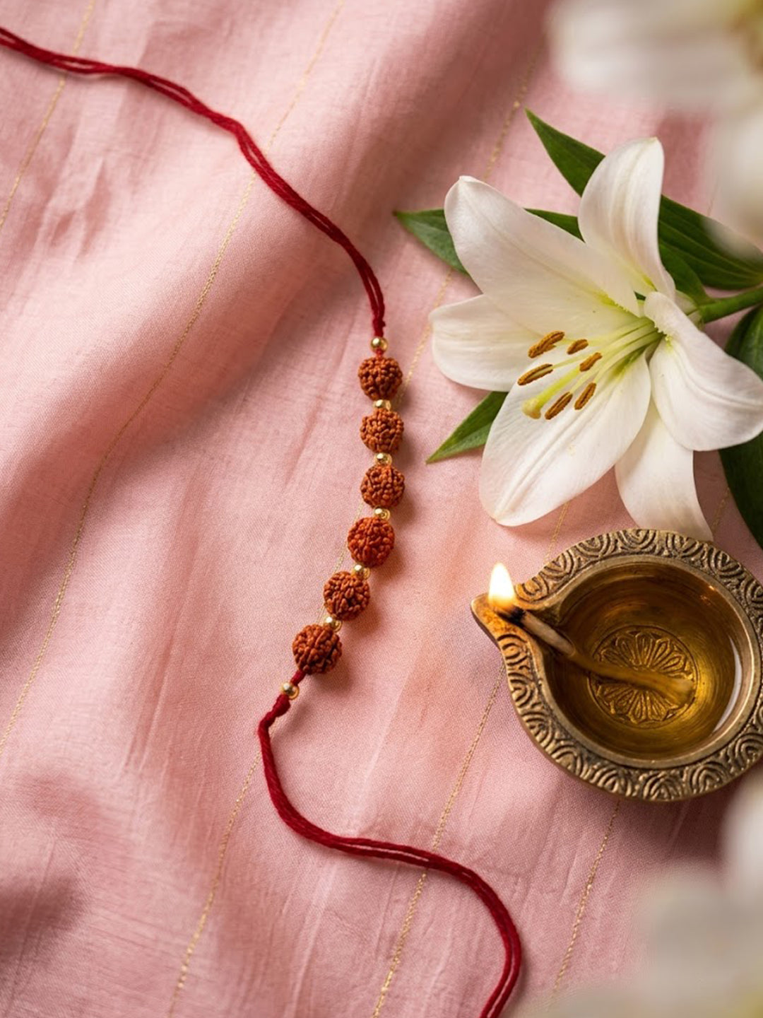 NVR Religious Rudraksh Thread Rakhi With Roli Chawal Chandan Mishri - Dista