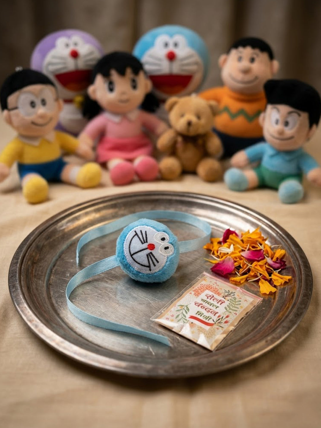 NVR Kids Doremon Design Thread Rakhi With Roli Chawal Chandan Mishri - Dista