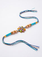 Thumbnail for NVR Artificial Beads Flower Shape Multicolor Thread Rakhi with Roli Chawal Chandan Mishri - Dista