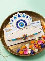 Thumbnail for NVR Artificial Beads Flower Shape Multicolor Thread Rakhi with Roli Chawal Chandan Mishri - Dista