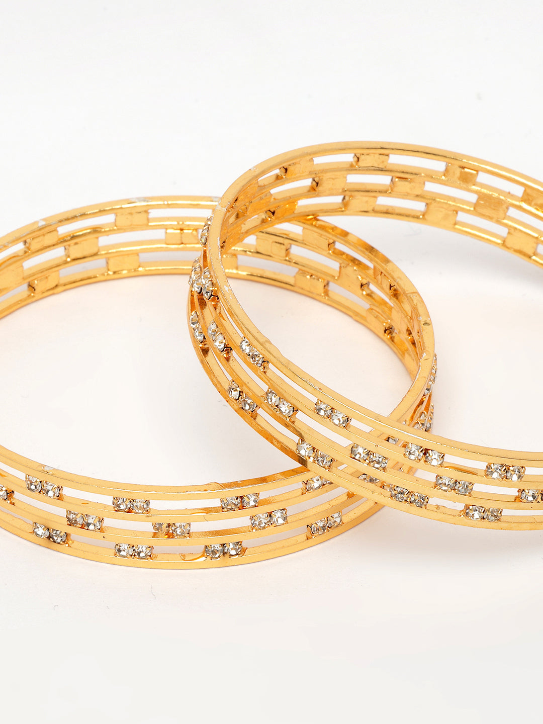 NVR Women's Set of 2 Gold-Polished Cubic Zirconia Stone Studded Bangles