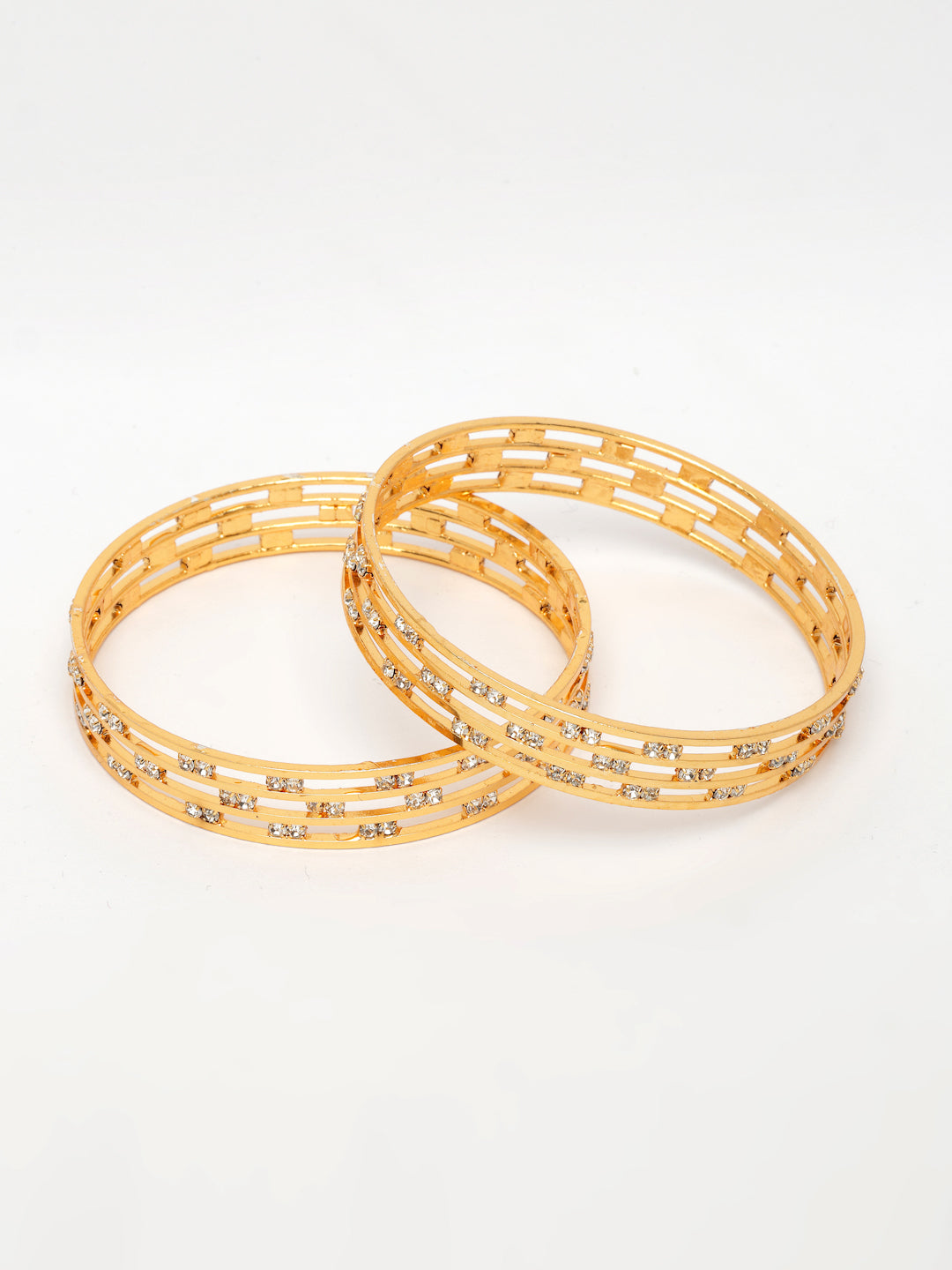 NVR Women's Set of 2 Gold-Polished Cubic Zirconia Stone Studded Bangles