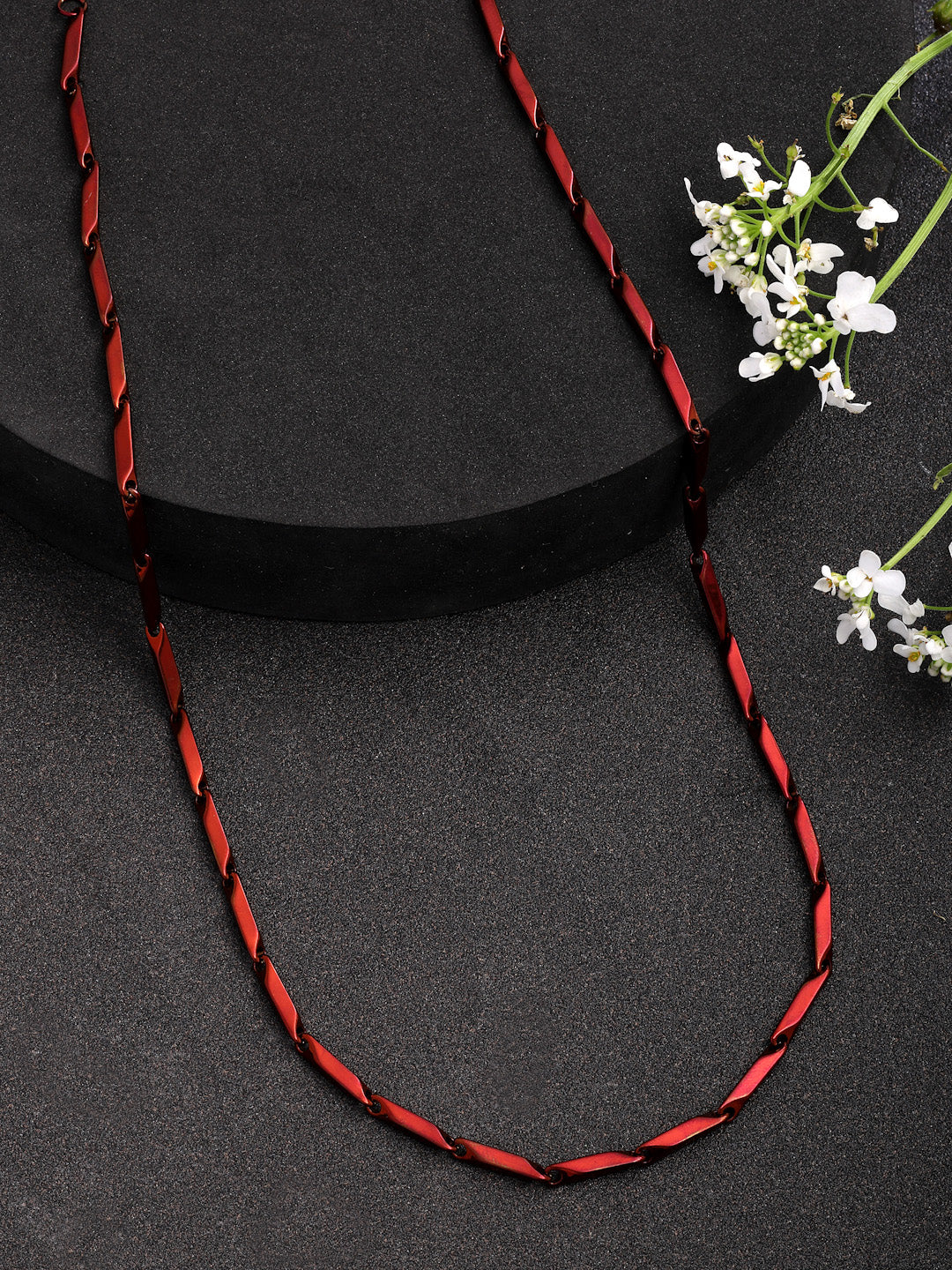NVR Men Maroon Rhodium-Plated Stainless Steel Chain - Distacart