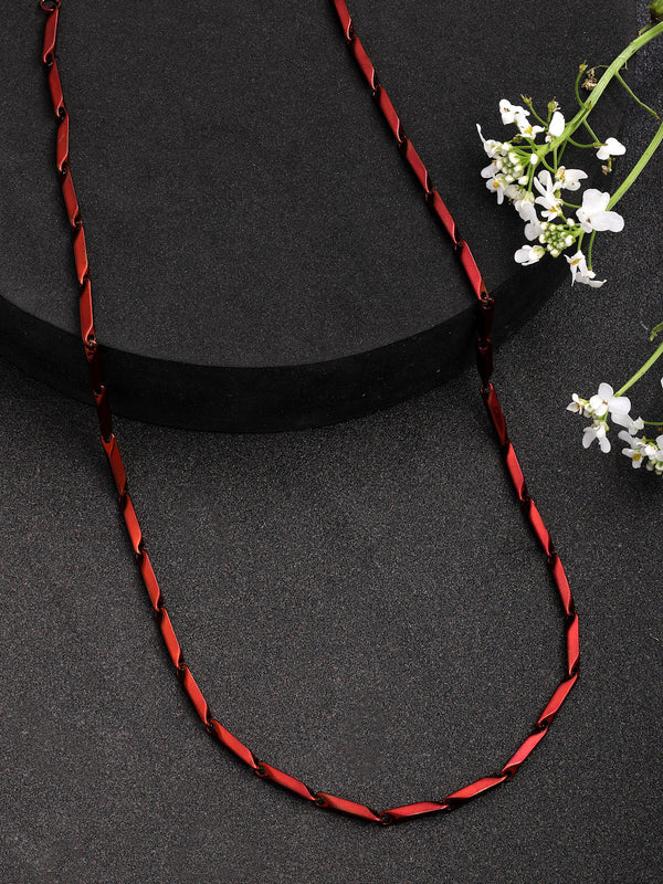 NVR Men Maroon Rhodium-Plated Stainless Steel Chain - Distacart