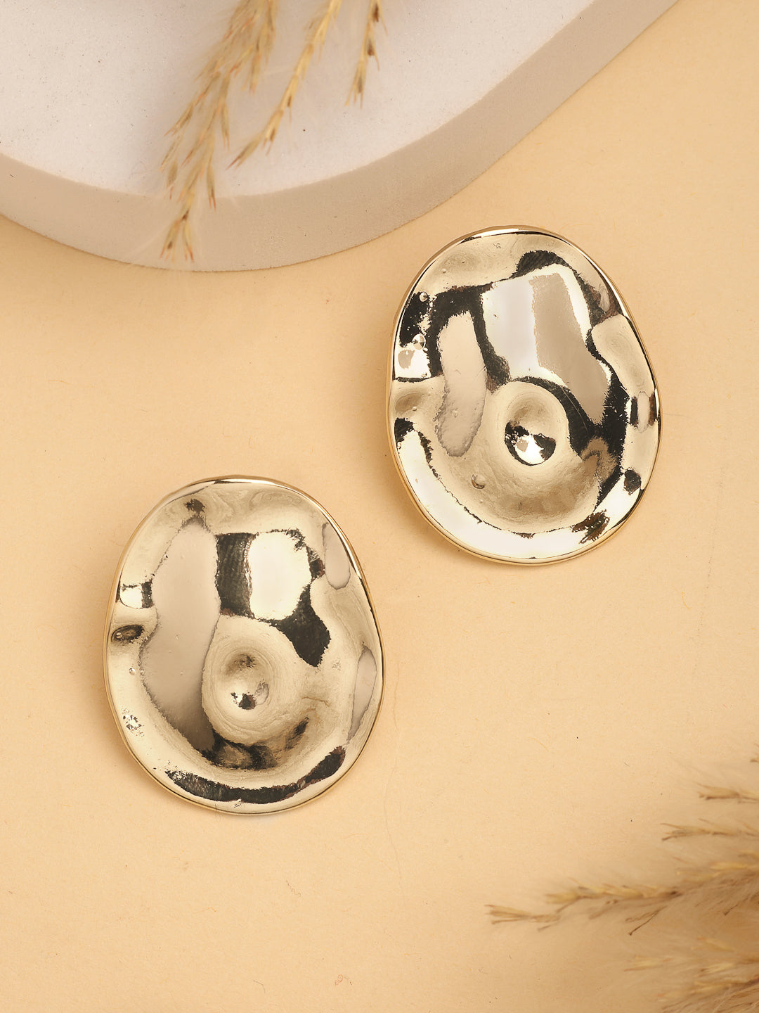 NVR Women's Gold-Polished Oval Shape Studs Earring - Distacart