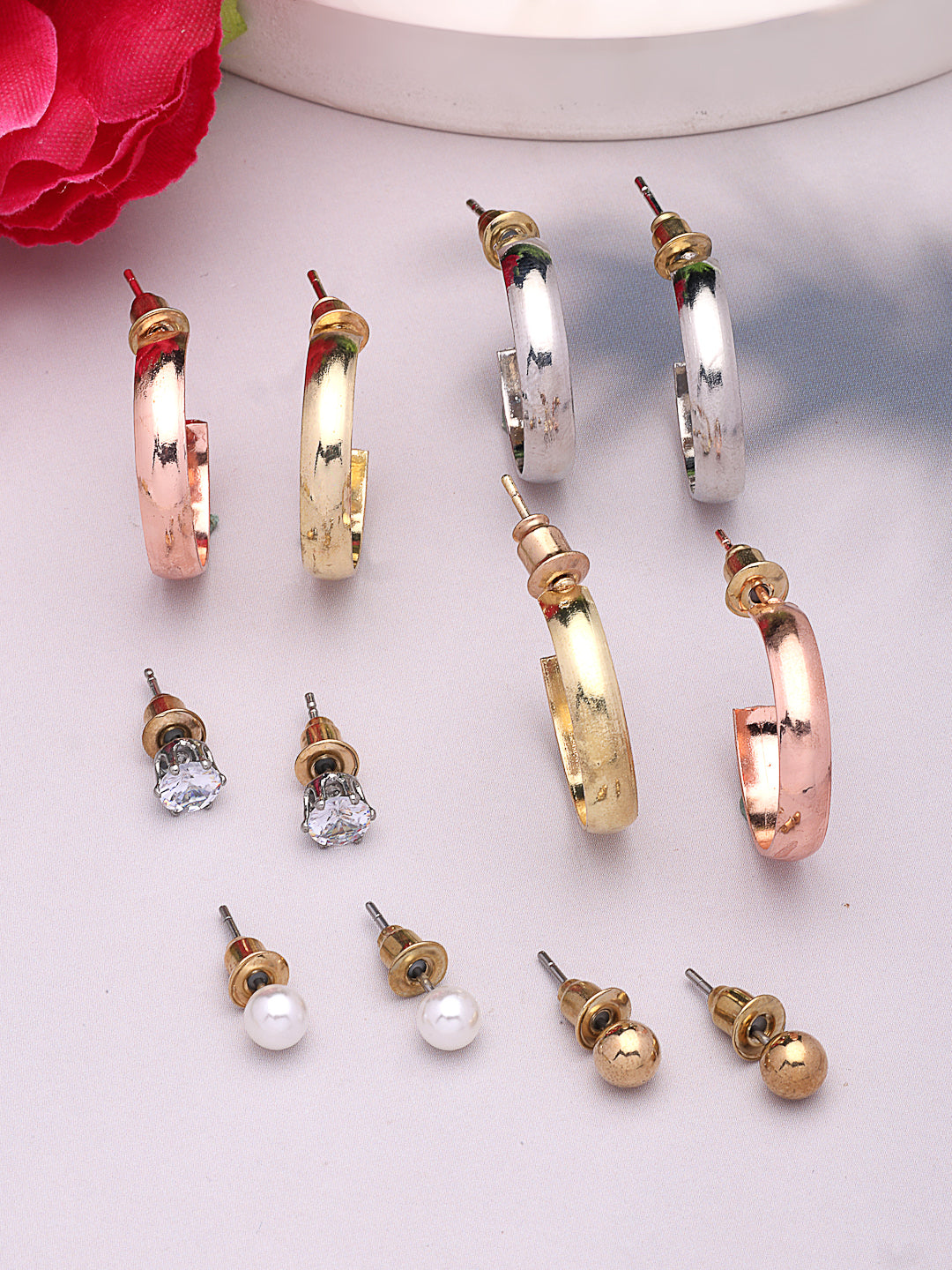 NVR Women's Set of 6 Rhodium-Plated Contemporary Half Hoop Earrings - Distacart