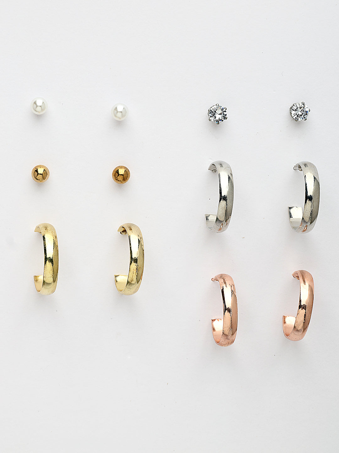 NVR Women's Set of 6 Rhodium-Plated Contemporary Half Hoop Earrings - Distacart