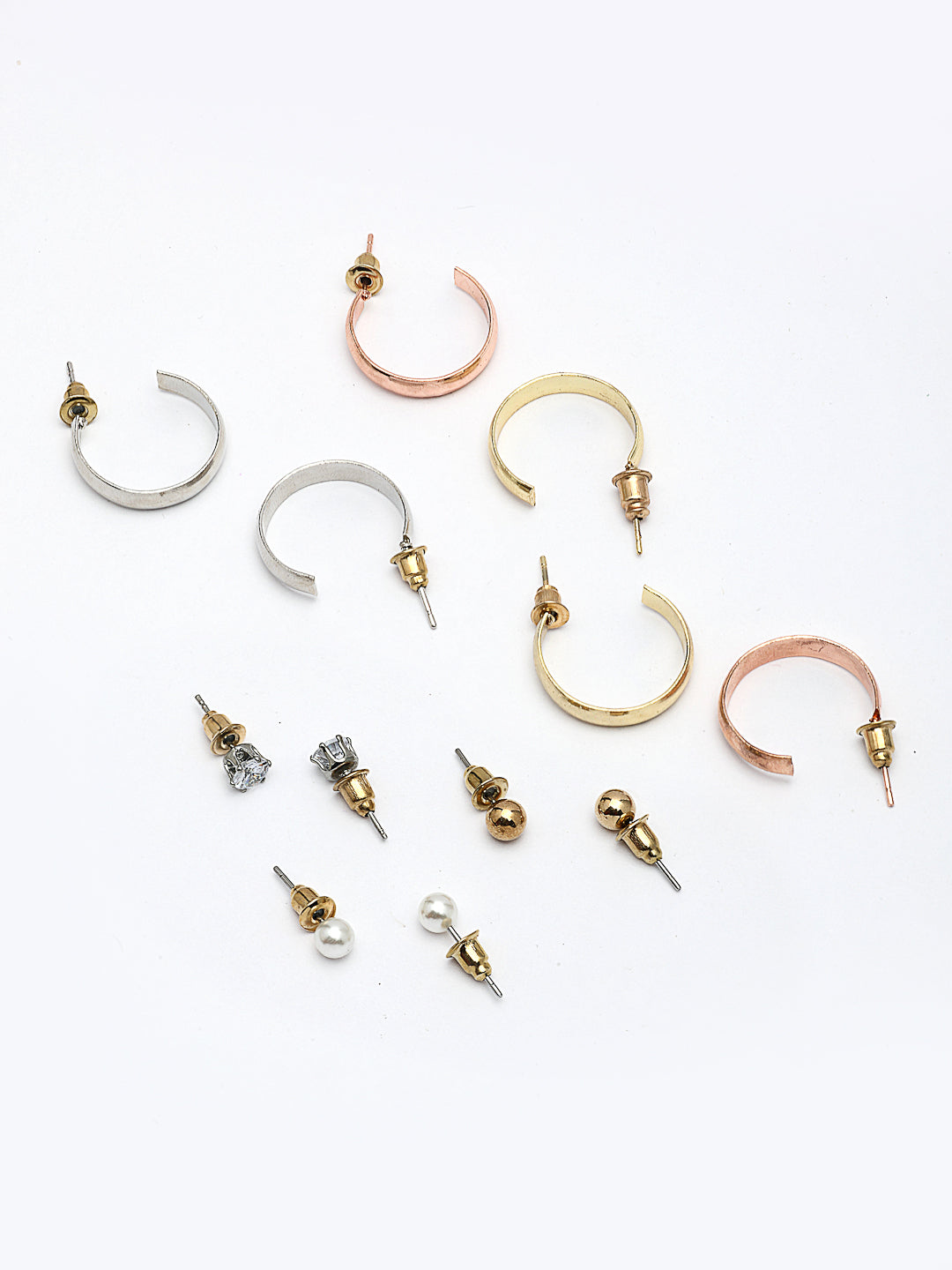 NVR Women's Set of 6 Rhodium-Plated Contemporary Half Hoop Earrings - Distacart