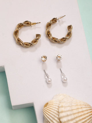 NVR Women's Set of 3 Gold-Polished Artificial Stones Half Hoop Earrings - Distacart