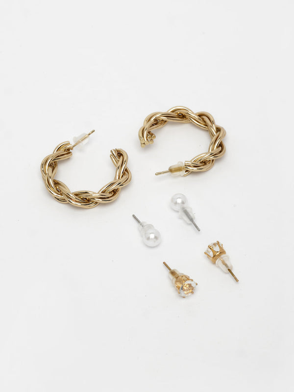 NVR Women's Set of 3 Gold-Polished Artificial Stones Half Hoop Earrings - Distacart