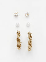 Thumbnail for NVR Women's Set of 3 Gold-Polished Artificial Stones Half Hoop Earrings - Distacart