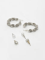 Thumbnail for NVR Women's Set of 3 Silver-Plated Artificial Stones Half Hoop Earrings - Distacart