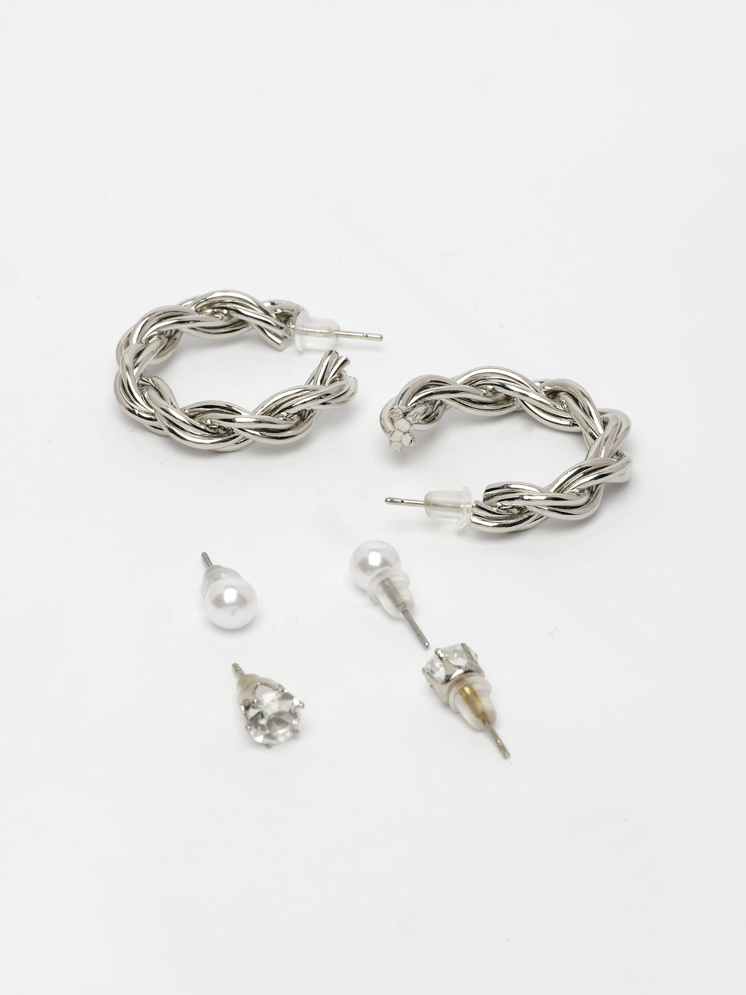 NVR Women's Set of 3 Silver-Plated Artificial Stones Half Hoop Earrings - Distacart