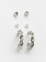 Thumbnail for NVR Women's Set of 3 Silver-Plated Artificial Stones Half Hoop Earrings - Distacart