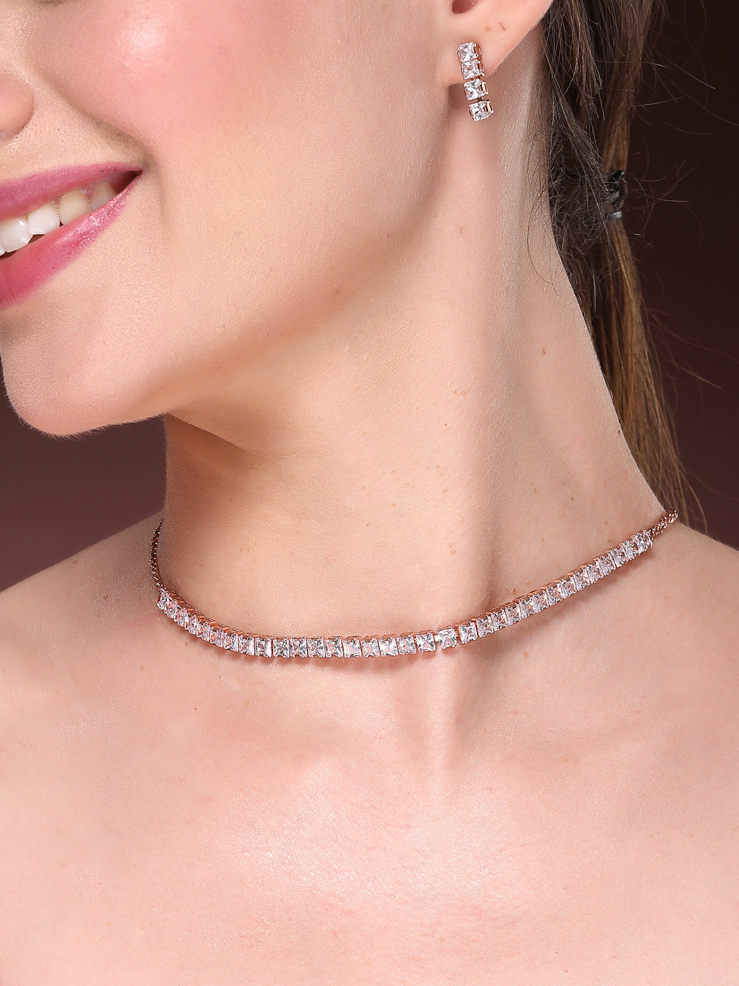 NVR Women's Rose Gold-Polished CZ-Studded Jewellery Set - Distacart