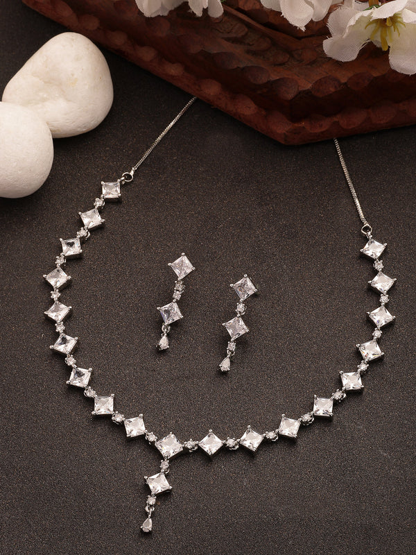 NVR Women's Silver-Plated CZ-Studded Brass Handcrafted Jewellery Set - Distacart