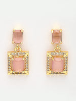 Thumbnail for NVR Women Gold-Polished Pink American Diamond-Studded Pendant Set with Ring - Distacart