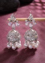 Thumbnail for NVR Wome's Silver-Plated AD- Studded Jhumki Earrings - Distacart