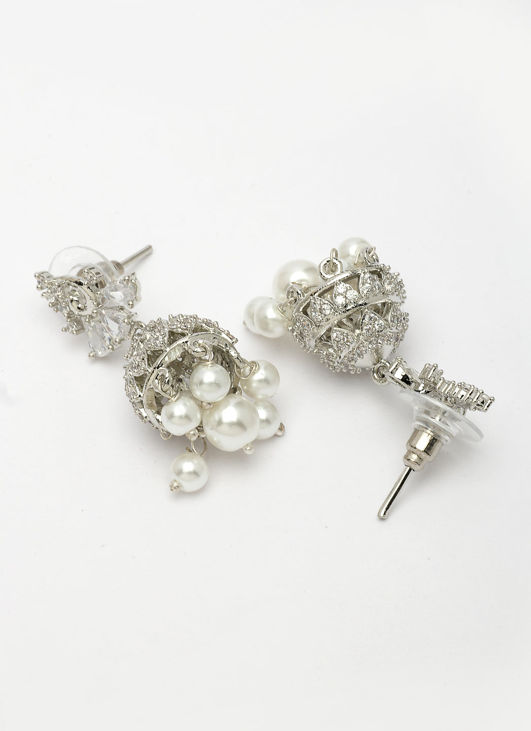 NVR Wome's Silver-Plated AD- Studded Jhumki Earrings - Distacart