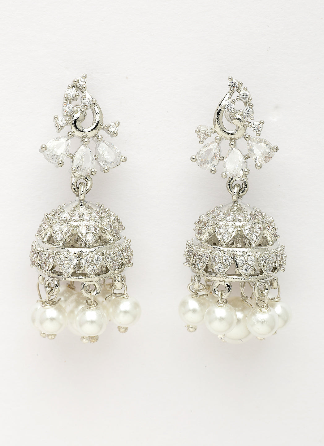 NVR Wome's Silver-Plated AD- Studded Jhumki Earrings - Distacart