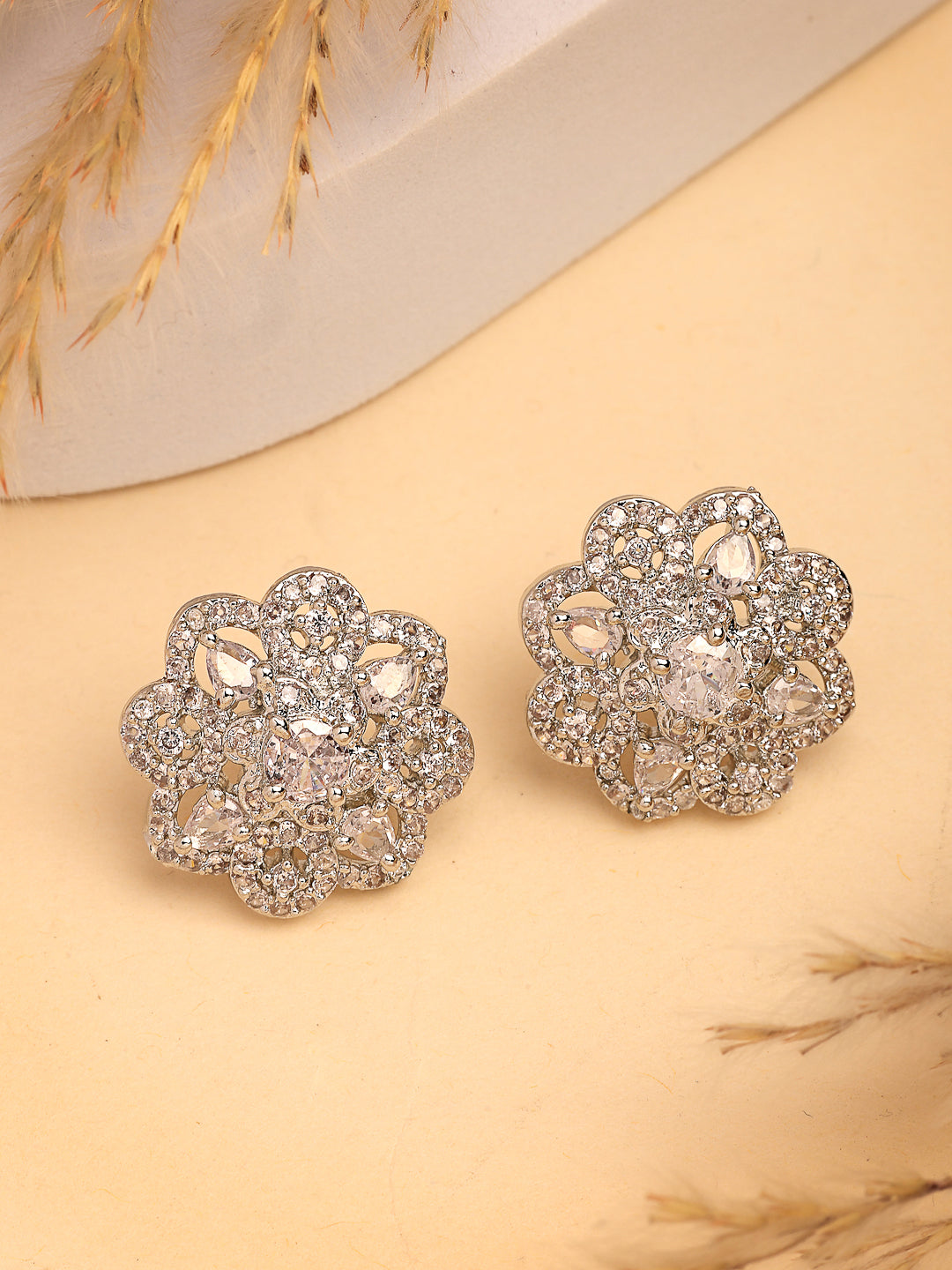 NVR Women's Silver-Plated AD- Studded Circular Shaped Studs Earring - Distacart