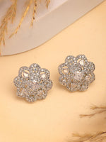 Thumbnail for NVR Women's Silver-Plated AD- Studded Circular Shaped Studs Earring - Distacart