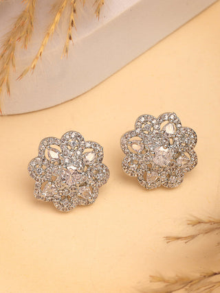 NVR Women's Silver-Plated AD- Studded Circular Shaped Studs Earring - Distacart