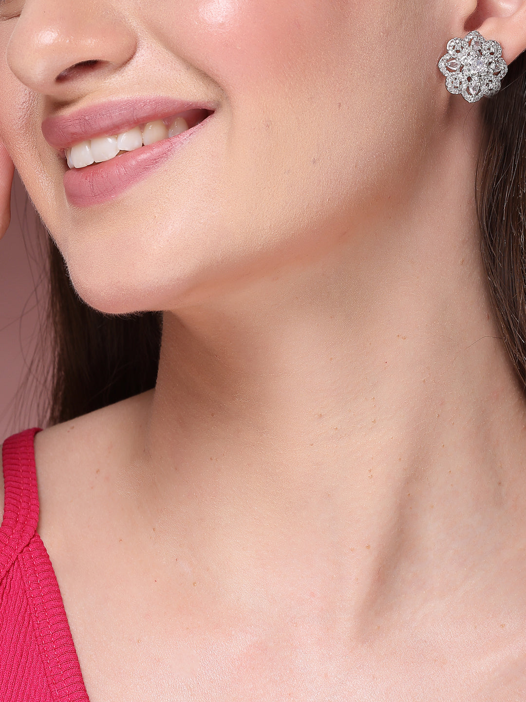 NVR Women's Silver-Plated AD- Studded Circular Shaped Studs Earring - Distacart