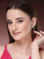 Thumbnail for NVR Women's Silver-Plated AD- Studded Circular Shaped Studs Earring - Distacart