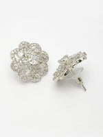 Thumbnail for NVR Women's Silver-Plated AD- Studded Circular Shaped Studs Earring - Distacart