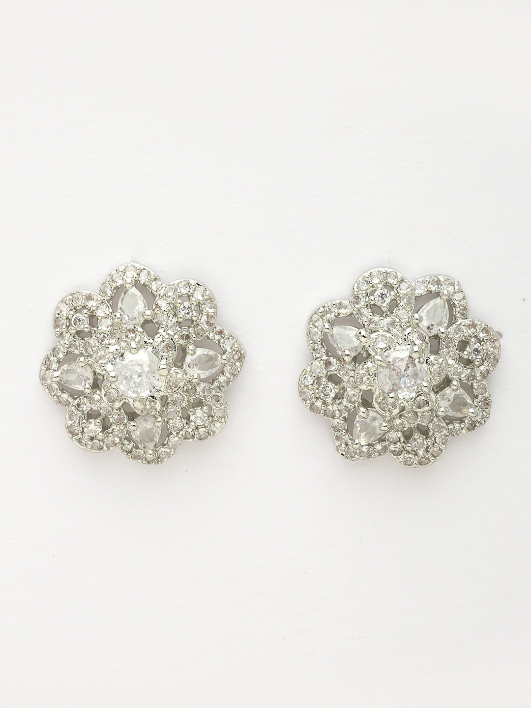 NVR Women's Silver-Plated AD- Studded Circular Shaped Studs Earring - Distacart