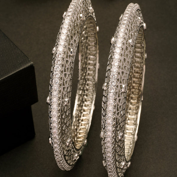 NVR Women's Set of 2 Silver-Plated American Diamond Studded Bangles - Distacart