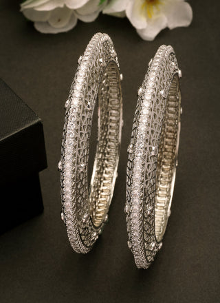 NVR Women's Set of 2 Silver-Plated American Diamond Studded Bangles - Distacart