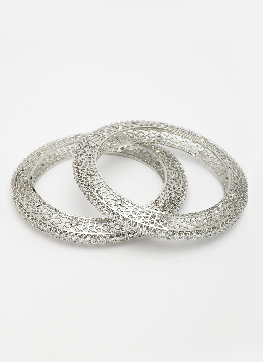 NVR Women's Set of 2 Silver-Plated American Diamond Studded Bangles