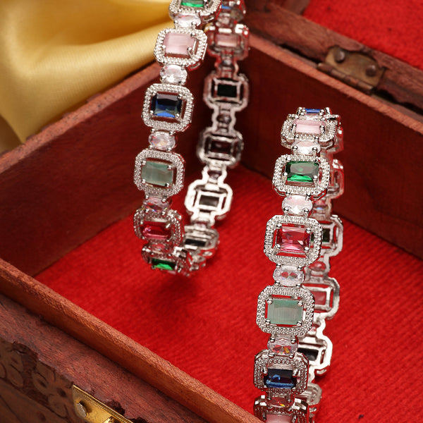 NVR Women's Set of 2 Multicolor Silver-Plated American Diamond Studded Bangles - Distacart