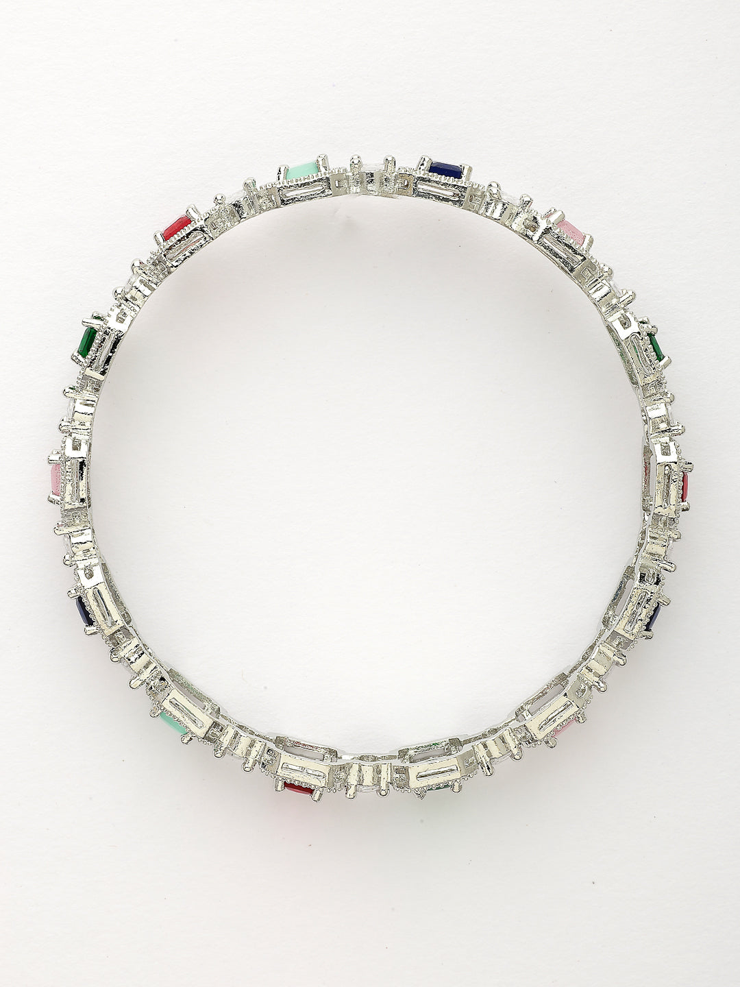 NVR Women's Set of 2 Multicolor Silver-Plated American Diamond Studded Bangles