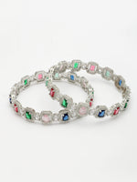 Thumbnail for NVR Women's Set of 2 Multicolor Silver-Plated American Diamond Studded Bangles