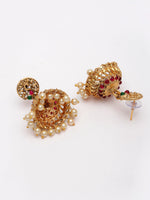 Thumbnail for NVR Women's Set of 2 Gold-Polished Red & Green Stone Studded Peacock Design Temple Jewellery Set - Distacart