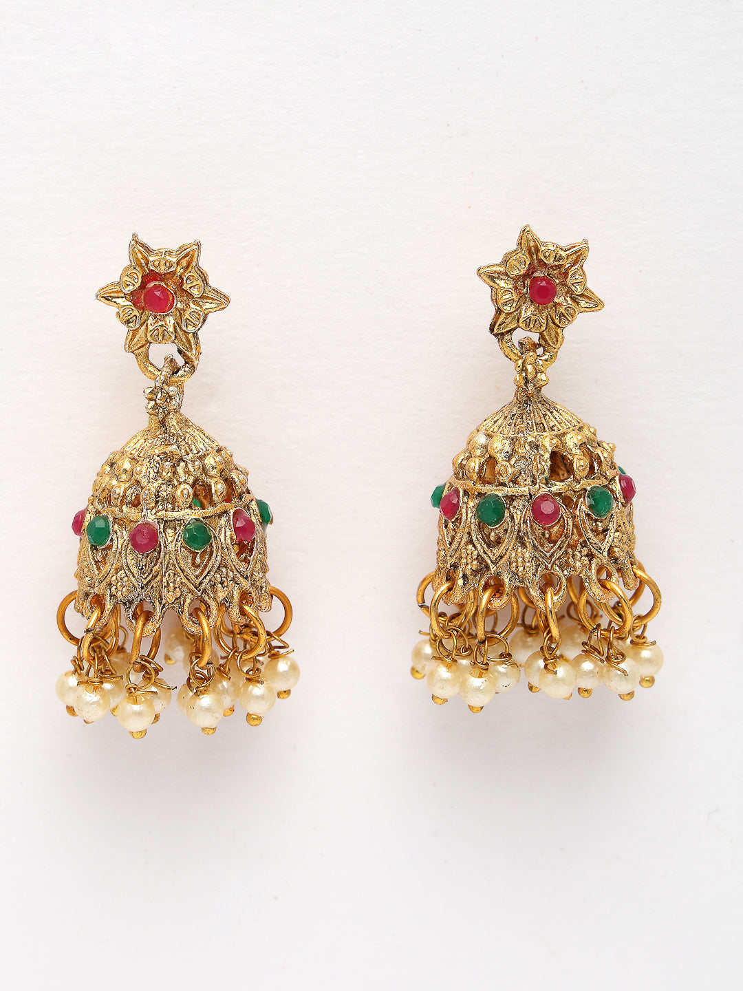 NVR Women's Set of 2 Gold-Polished Stone Studded Temple Jewellery Set with Maangtikka & Kamarbandh - Distacart