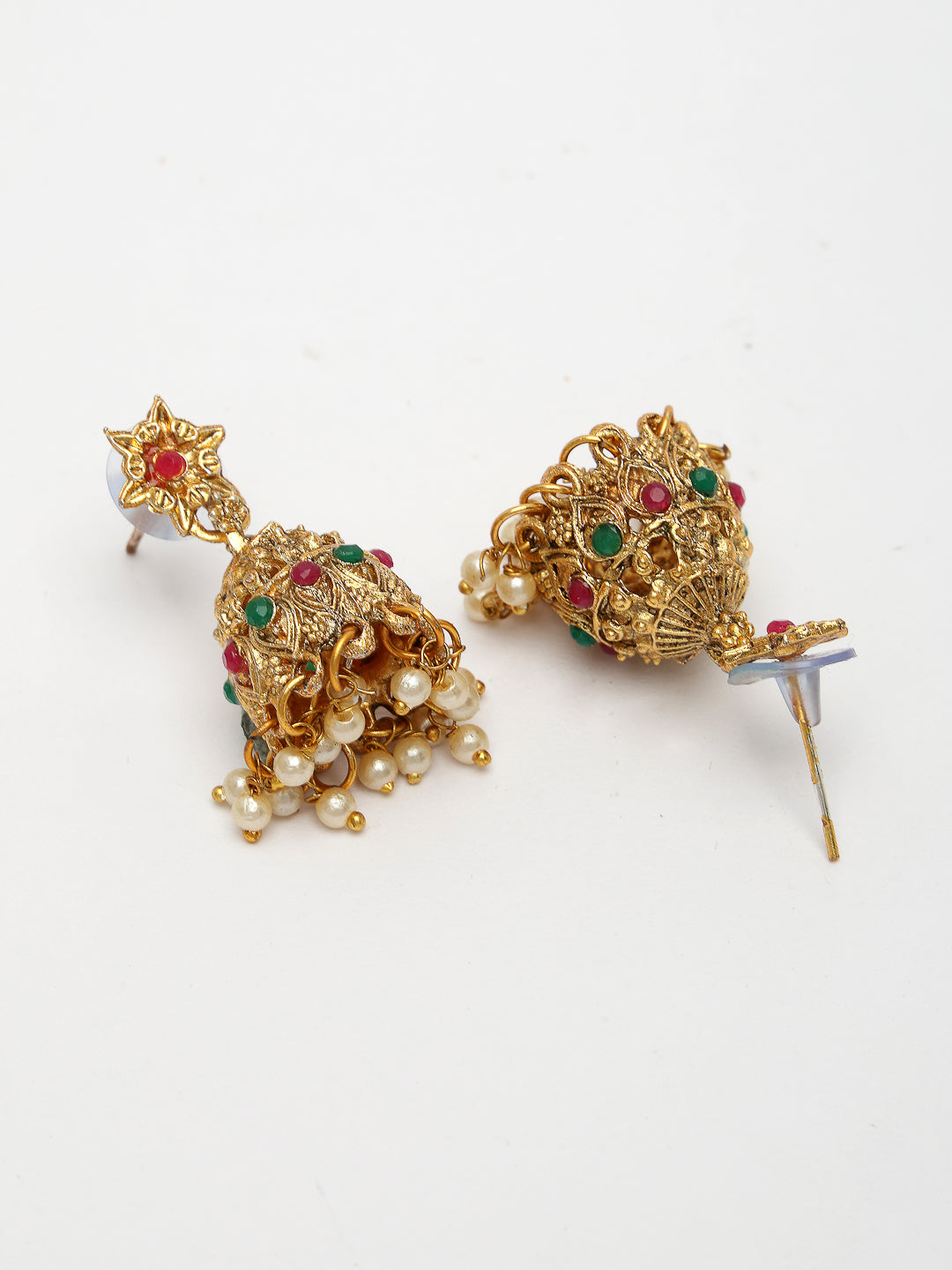 NVR Women's Set of 2 Gold-Polished Stone Studded Temple Jewellery Set with Maangtikka & Kamarbandh - Distacart