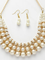 Thumbnail for NVR Women's Gold-Polished White Pearl-Beaded Handcrafted Jewellery Set - Distacart