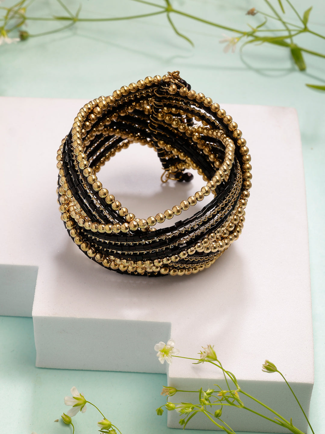 NVR Women's Rhodium-Plated Artificial Beads Western Cuff Bracelet - Distacart