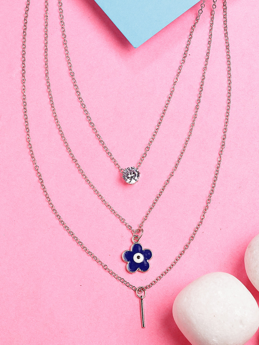 NVR Women's Silver-Toned Artificial Stones Floral Layered Chain - Distacart