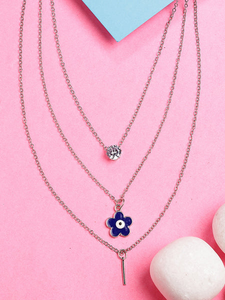 NVR Women's Silver-Toned Artificial Stones Floral Layered Chain - Distacart